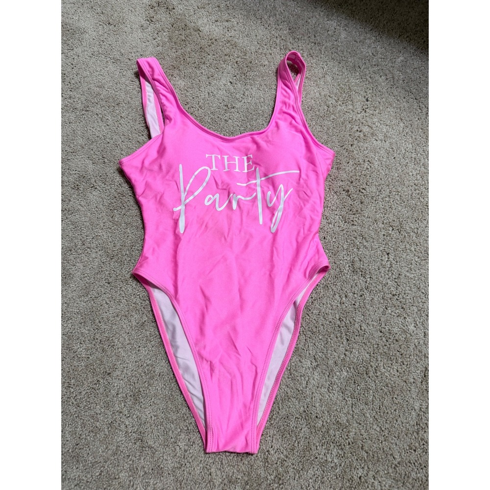 The Party Hot Pink One Piece Swimsuit High Cut Bachelorette Small